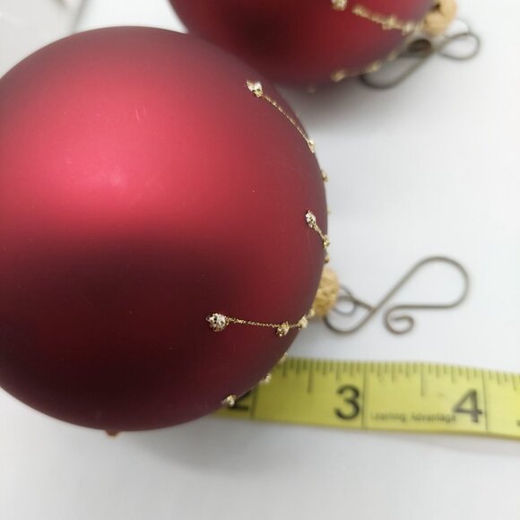 Dillards Red Gold Christmas Ornament Bulb Set Of 2 Made In Poland - Picture 3 of 6
